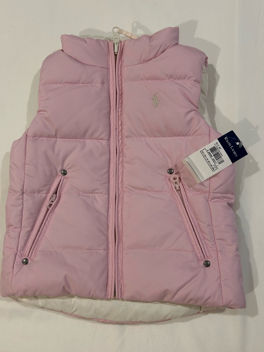NWT Ralph Lauren Light Pink & Cream Reversible Puffer Vest Girls Toddler Size 2T